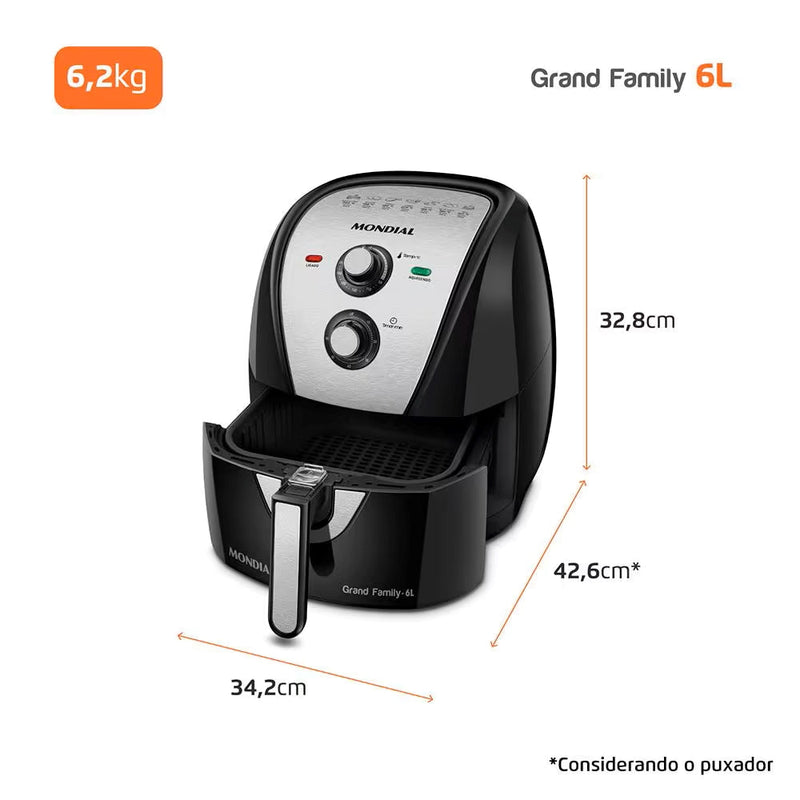 Fritadeira Elétrica sem Óleo Air Fryer Mondial AF-34 3,2L 1270W Preta